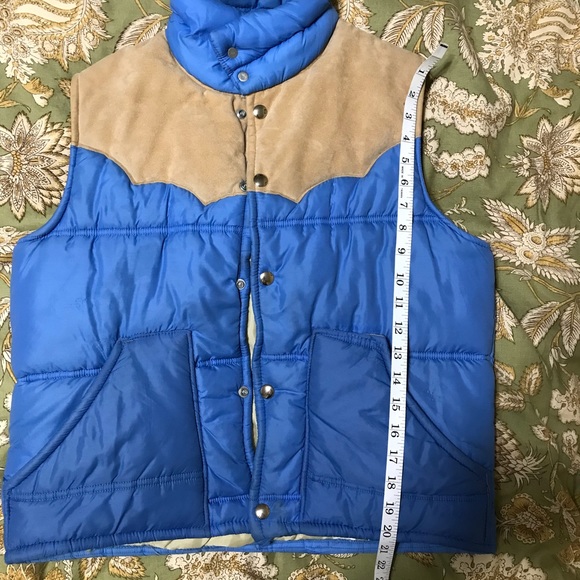 Vintage Blue Down Vest with Leather - Picture 4 of 8